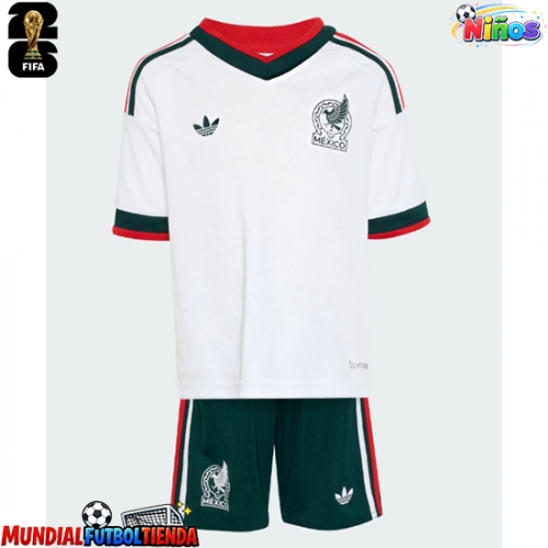 Camiseta México Segunda Equipación Replica Mundial 2026 para niños mangas cortas (+ Pantalones cortos)